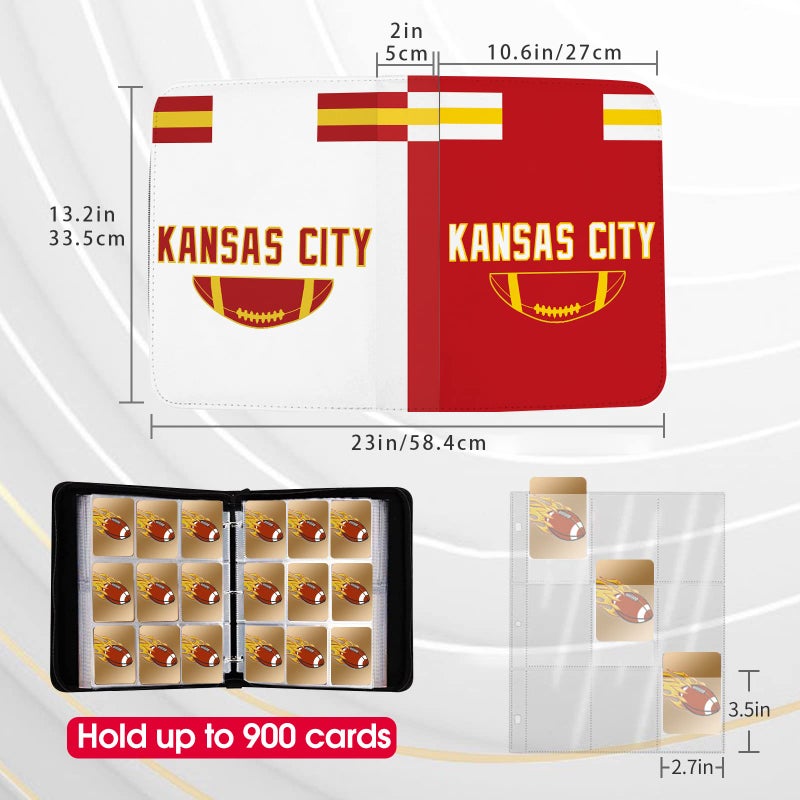 KivolFun Football Card Binder with Sleeves 900 Pocket  Kansas City Football Card Holder for Trading Cards Sports Card 3 Ring Binder Folder Collector Album Storage Book Case Kids Boys Girls Gift - Image 3